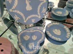 Vintage Lot of 16 Wedgewood Blue Jasperware Plates Boxes Vase Pitcher England