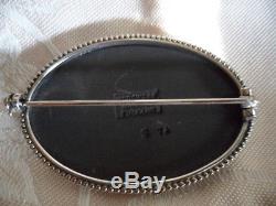 Vintage Old Wedgwood Brooch Pin Black White Jasperware Sterling Silver Orig Box