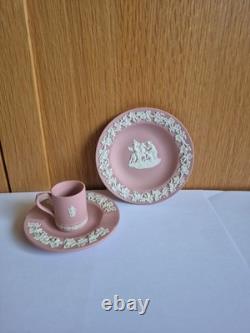 Vintage PINK Wedgwood Pink Jasperware Miniature Tea Cup Saucer Plate Set England