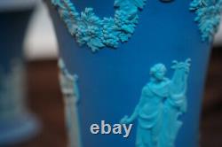 Vintage Pair of Blue Jasper Ware Vases