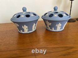 Vintage Rare Pair of Jasperware Pot Pourri Pomanders Pale Blue
