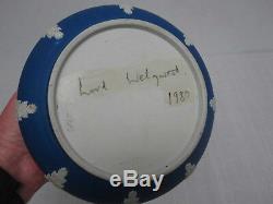 Vintage Signed Lord Wedgwood Made In England Dark Blue Jasperware Biscuit Barrel
