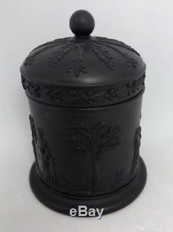 Vintage WEDGWOOD Black BASALT JASPERWARE Round Lidded Container TOBACCO Jar 5C