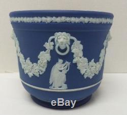 Vintage WEDGWOOD England Jasperware Cobalt Blue White Grecian Cache Pot Planter