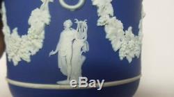 Vintage WEDGWOOD England Jasperware Cobalt Blue White Grecian Cache Pot Planter