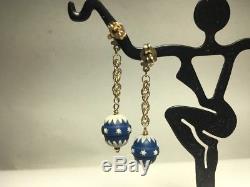 Vintage Wedgwood 14k Gold Drop Ball Jasperware Earrings Stars