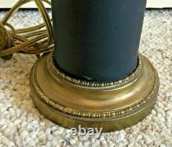 Vintage Wedgwood Black Basalt Jasperware & Glass Table Lamp Brass Base