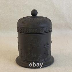 Vintage Wedgwood Black Basalt Jasperware Olympus Tobacco Jar Lidded England