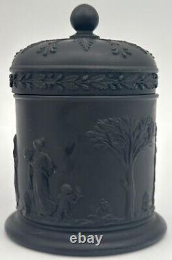 Vintage Wedgwood Black Basalt Jasperware Olympus Tobacco Jar Lidded England