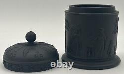 Vintage Wedgwood Black Basalt Jasperware Olympus Tobacco Jar Lidded England