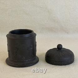 Vintage Wedgwood Black Basalt Jasperware Olympus Tobacco Jar Lidded England