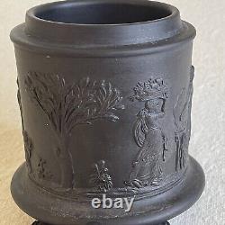 Vintage Wedgwood Black Basalt Jasperware Olympus Tobacco Jar Lidded England