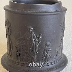 Vintage Wedgwood Black Basalt Jasperware Olympus Tobacco Jar Lidded England