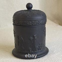 Vintage Wedgwood Black Basalt Jasperware Olympus Tobacco Jar Lidded England