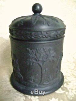 Vintage Wedgwood Black Basalt Jasperware Round Lidded Container Tobacco Jar