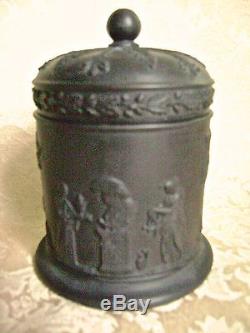 Vintage Wedgwood Black Basalt Jasperware Round Lidded Container Tobacco Jar