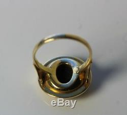 Vintage Wedgwood Black Jasperware Cherub 14k Gold Ladies Ring Size 7.25