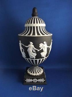 Vintage Wedgwood Black & White Striped Jasperware Lidded Urn C1955 Dancing Hours