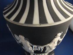 Vintage Wedgwood Black & White Striped Jasperware Lidded Urn C1955 Dancing Hours