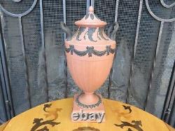 Vintage Wedgwood Black on Terracotta Jasperware Pedestal Urn Vase Drapery Swags