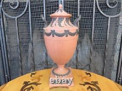 Vintage Wedgwood Black on Terracotta Jasperware Pedestal Urn Vase Drapery Swags