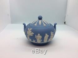 Vintage Wedgwood Blue Jasper Ware Teapot, Creamer and Sugar Set