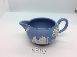 Vintage Wedgwood Blue Jasper Ware Teapot, Creamer and Sugar Set