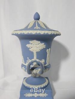 Vintage Wedgwood Blue Jasper ware Lidded Urn 11.5 Tall