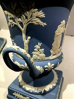 Vintage Wedgwood Blue Jasperware 11.75 Urn Vase Sacrifice Figures New