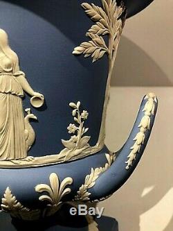 Vintage Wedgwood Blue Jasperware 11.75 Urn Vase Sacrifice Figures New
