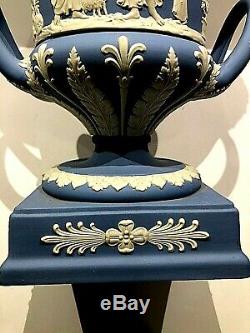 Vintage Wedgwood Blue Jasperware 11.75 Urn Vase Sacrifice Figures New NOS