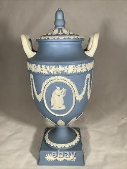 Vintage Wedgwood Blue Jasperware 12 Urn 2 handled with Lid Made In England