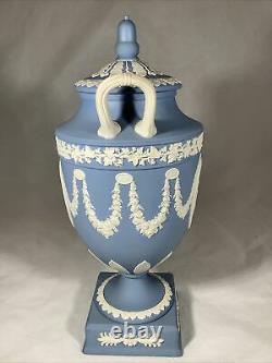 Vintage Wedgwood Blue Jasperware 12 Urn 2 handled with Lid Made In England