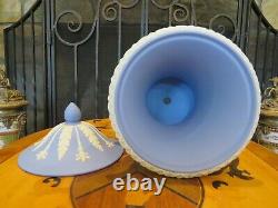 Vintage Wedgwood Blue Jasperware Campana Pedestal Urn Vase Sacrifice Figures MIB