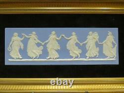 Vintage Wedgwood Blue Jasperware Dancing Hours 2 Gold Framed Plaque
