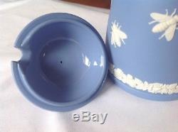 Vintage Wedgwood Blue Jasperware Rare Honey Bee Honey Pot/Jar WithLid