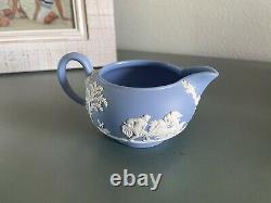 Vintage Wedgwood Blue Jasperware Tea Set, Lg. Teapot, Sugar bowl Creamer. 1956
