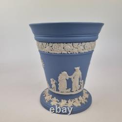 Vintage Wedgwood Blue Jasperware Vase Decorated With Figures 17.3cm High