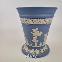 Vintage Wedgwood Blue Jasperware Vase Decorated With Figures 17.3cm High