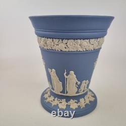 Vintage Wedgwood Blue Jasperware Vase Decorated With Figures 17.3cm High