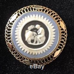 Vintage Wedgwood C68 14K Gold Pin / Brooch / Pendant Blue Jasperware