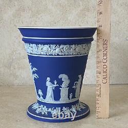 Vintage Wedgwood Cobalt Blue Dip Jasperware Etruscan 8 Trumpet Vase