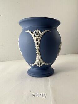 Vintage Wedgwood Cobalt Blue Jasperware Bud Vase Goddess Angels England 3.25
