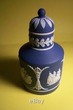 Vintage Wedgwood Cobalt Blue Jasperware Tea Caddy-england L-e 115