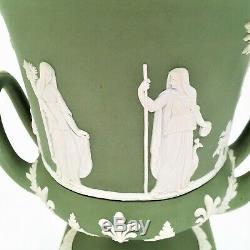 Vintage Wedgwood Cream on Green/Celadon/Sage Jasperware Footed Urn with Lid