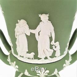 Vintage Wedgwood Cream on Green/Celadon/Sage Jasperware Footed Urn with Lid
