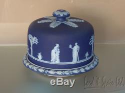 Vintage Wedgwood Dark Blue Jasperware Dip Covered Cheese Dome