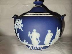 Vintage Wedgwood Dark Blue Jasperware Large Sugar Bowl & Lid England