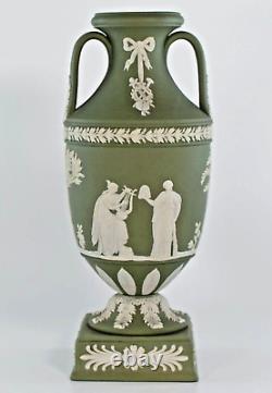 Vintage Wedgwood Green Jasperware Apollo Muses Pedestal Trophy Vase 1957