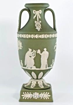 Vintage Wedgwood Green Jasperware Apollo Muses Pedestal Trophy Vase 1957